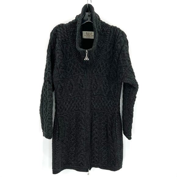 Aran Sweater Market Ireland Merino wool fisherman full zip long cardigan - Picture 2 of 8